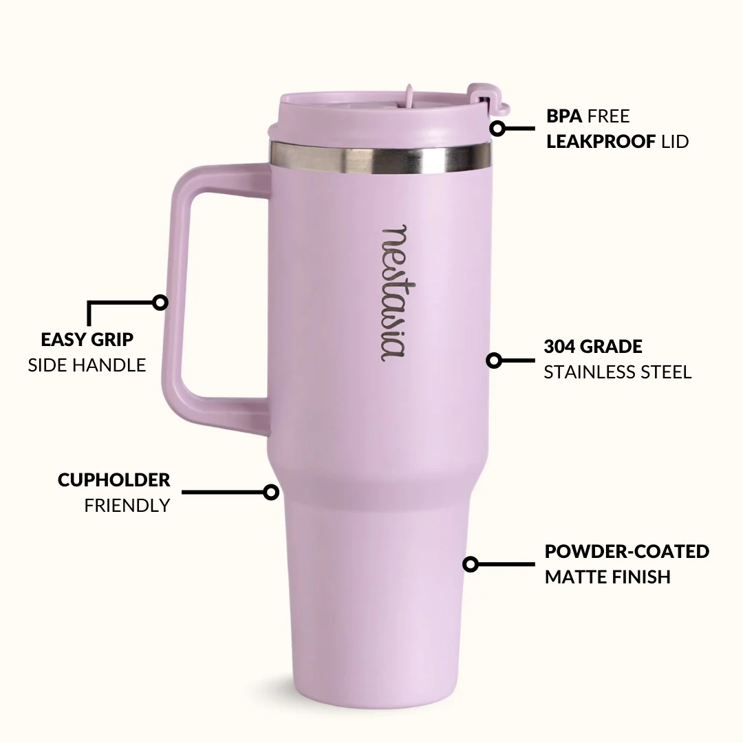GripSip 40 Insulated Tumbler Bottle With Side Handle Lilac Haze 1200ml - Image 7