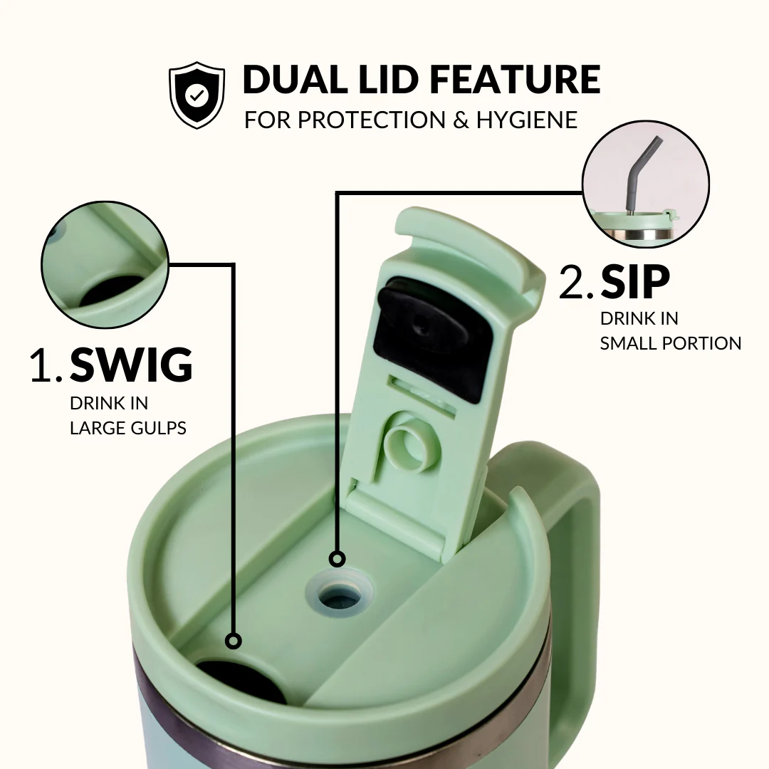 GripSip 40 Insulated Tumbler Bottle With Side Handle Milk Matcha Green 1200ml - Image 2