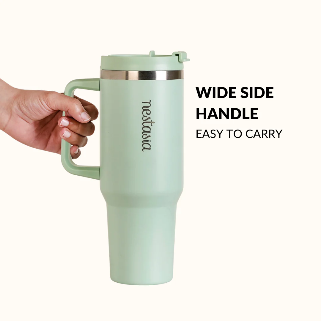 GripSip 40 Insulated Tumbler Bottle With Side Handle Milk Matcha Green 1200ml - Image 3