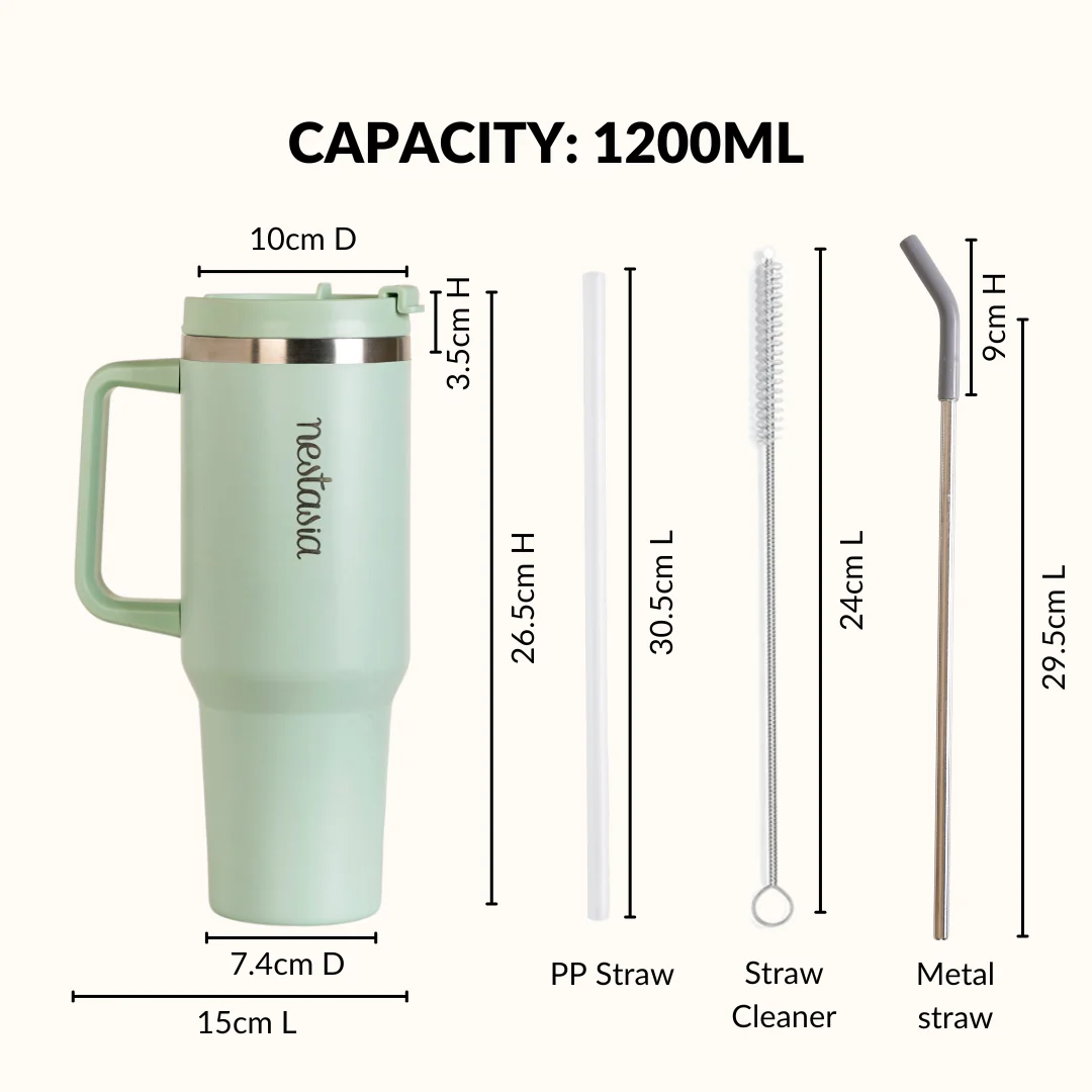 GripSip 40 Insulated Tumbler Bottle With Side Handle Milk Matcha Green 1200ml - Image 4