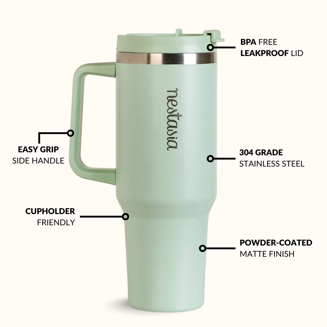 GripSip 40 Insulated Tumbler Bottle With Side Handle Milk Matcha Green 1200ml - Image 7