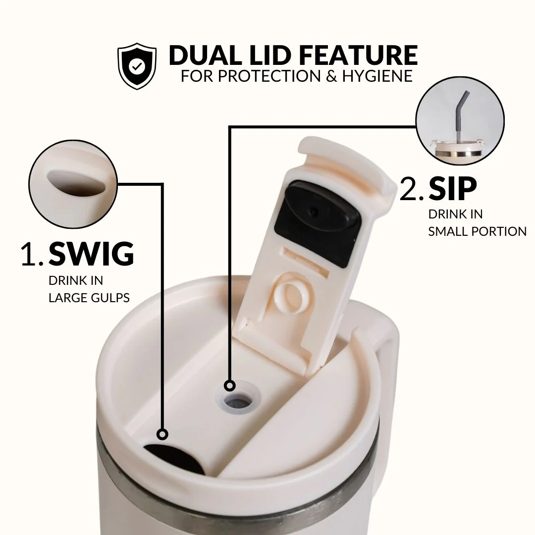 GripSip 40 Insulated Tumbler With Side Handle Pearl White 1200ml - Image 2