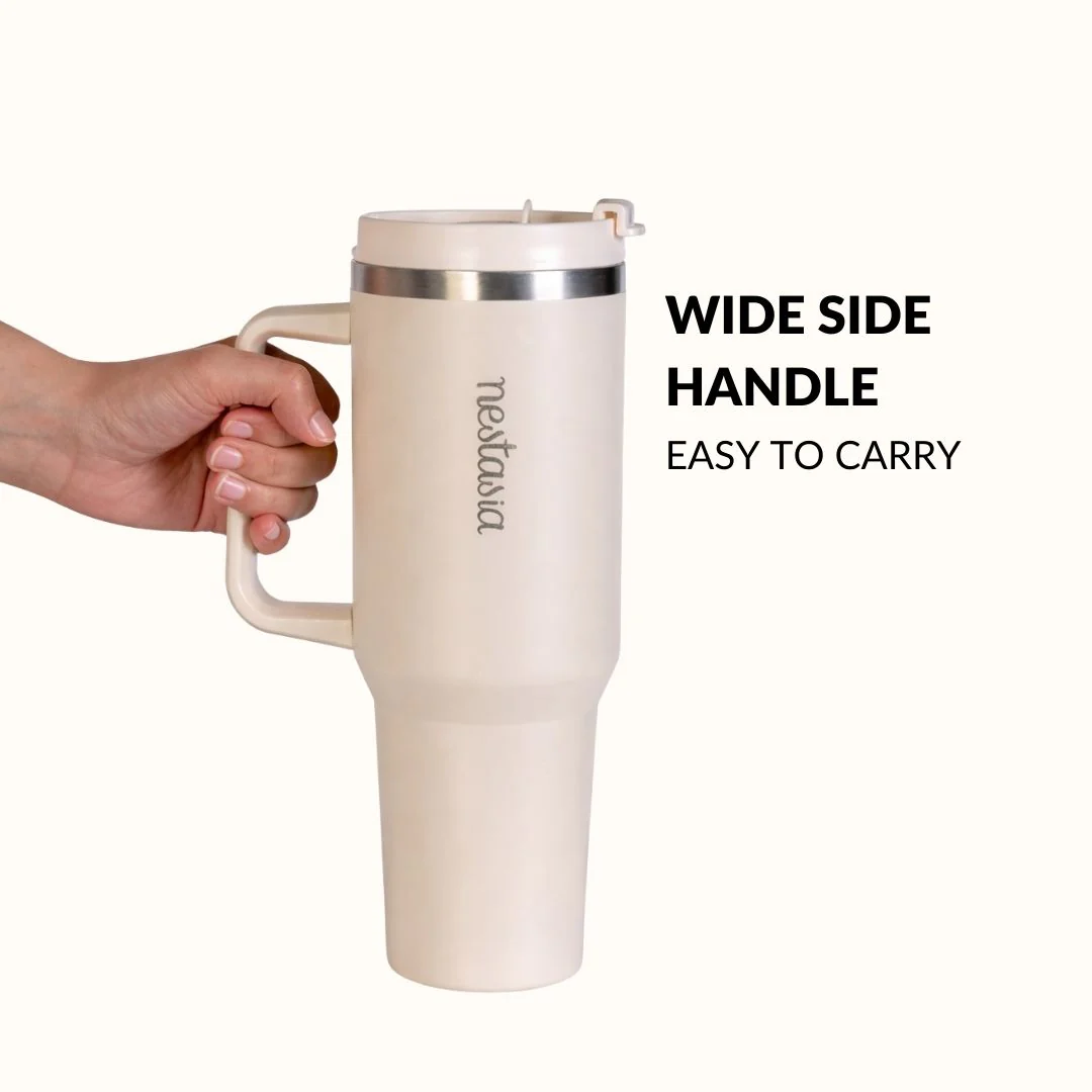 GripSip 40 Insulated Tumbler With Side Handle Pearl White 1200ml - Image 3