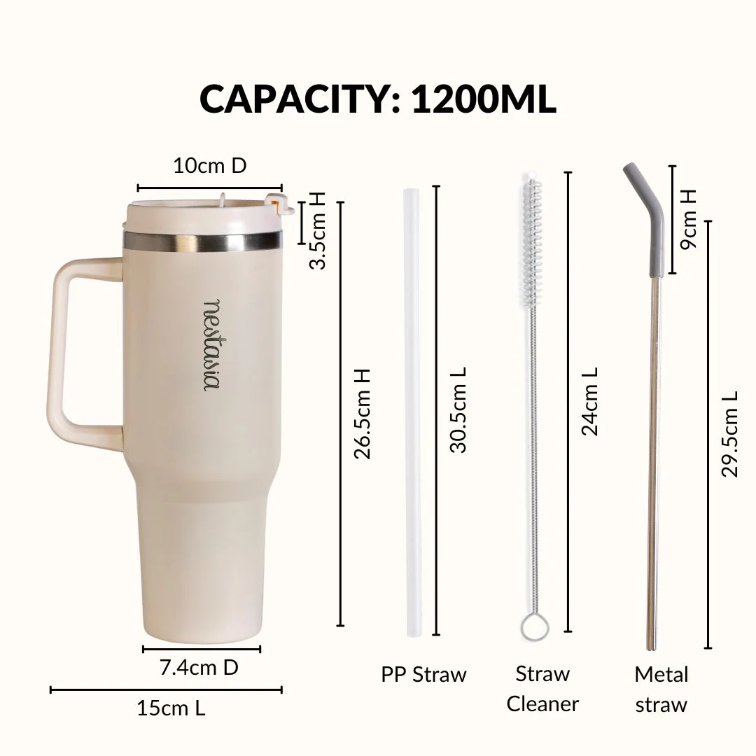 GripSip 40 Insulated Tumbler With Side Handle Pearl White 1200ml - Image 4