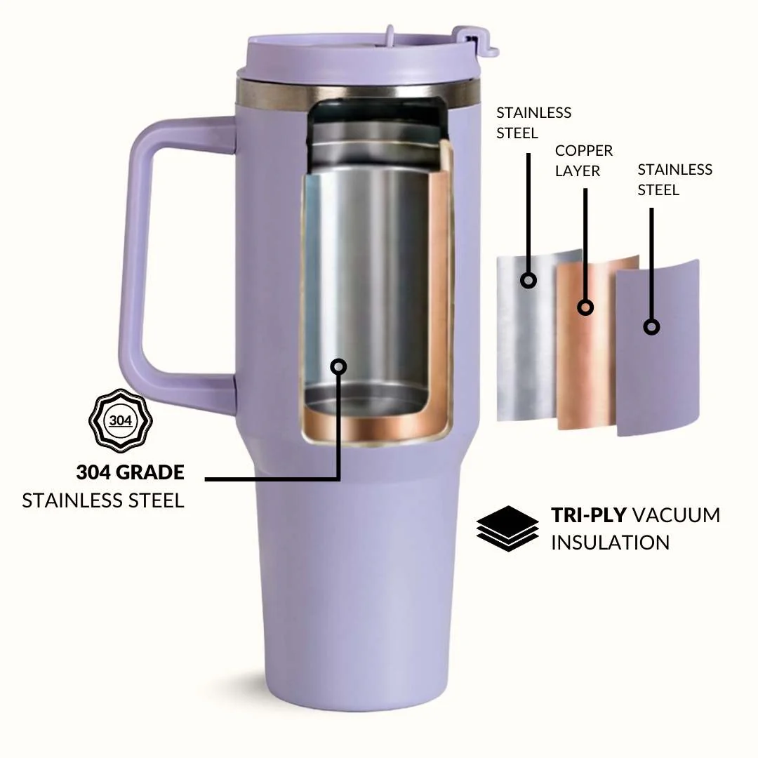 GripSip 40 Insulated Tumbler With Side Handle Periwinkle 1200ml - Image 6