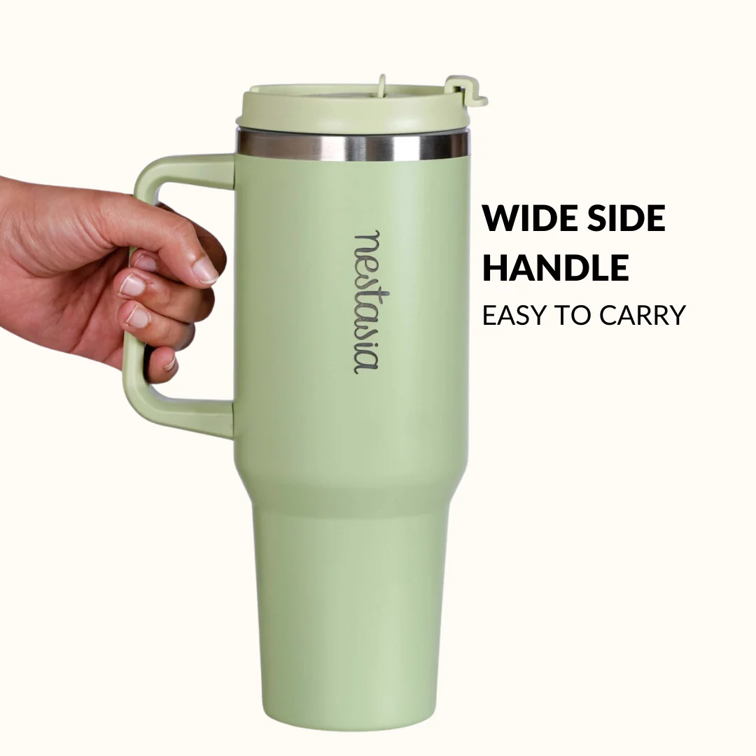 GripSip 40 Insulated Tumbler Bottle With Side Handle Pistachio Cream Green 1200ml - Image 3