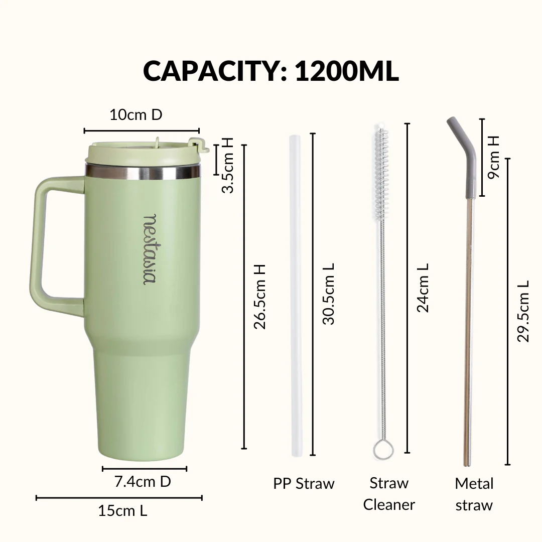 GripSip 40 Insulated Tumbler Bottle With Side Handle Pistachio Cream Green 1200ml - Image 4