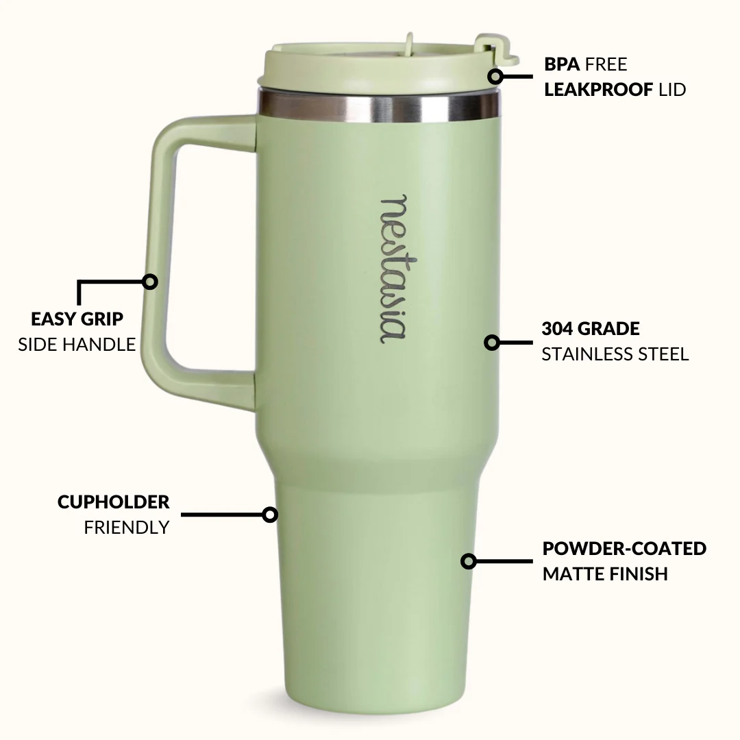 GripSip 40 Insulated Tumbler Bottle With Side Handle Pistachio Cream Green 1200ml - Image 7