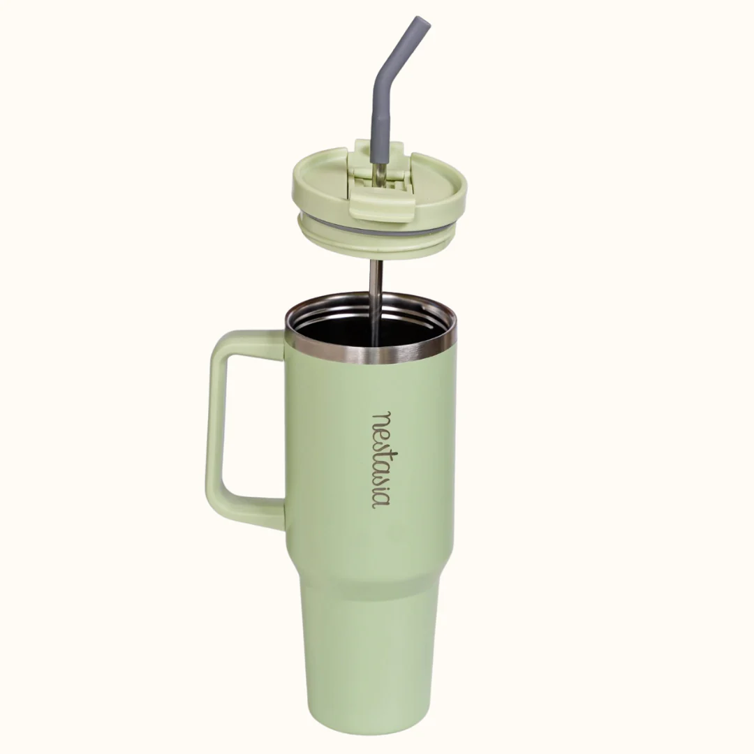 GripSip 40 Insulated Tumbler Bottle With Side Handle Pistachio Cream Green 1200ml - Image 9