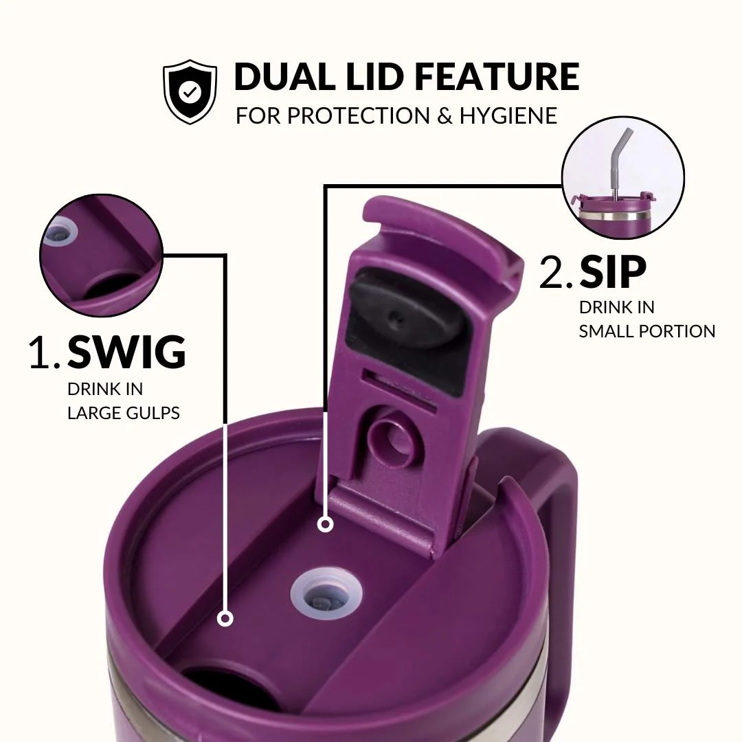 GripSip 40 Insulated Tumbler Bottle With Side Handle Plum Party Mauve 1200ml - Image 2