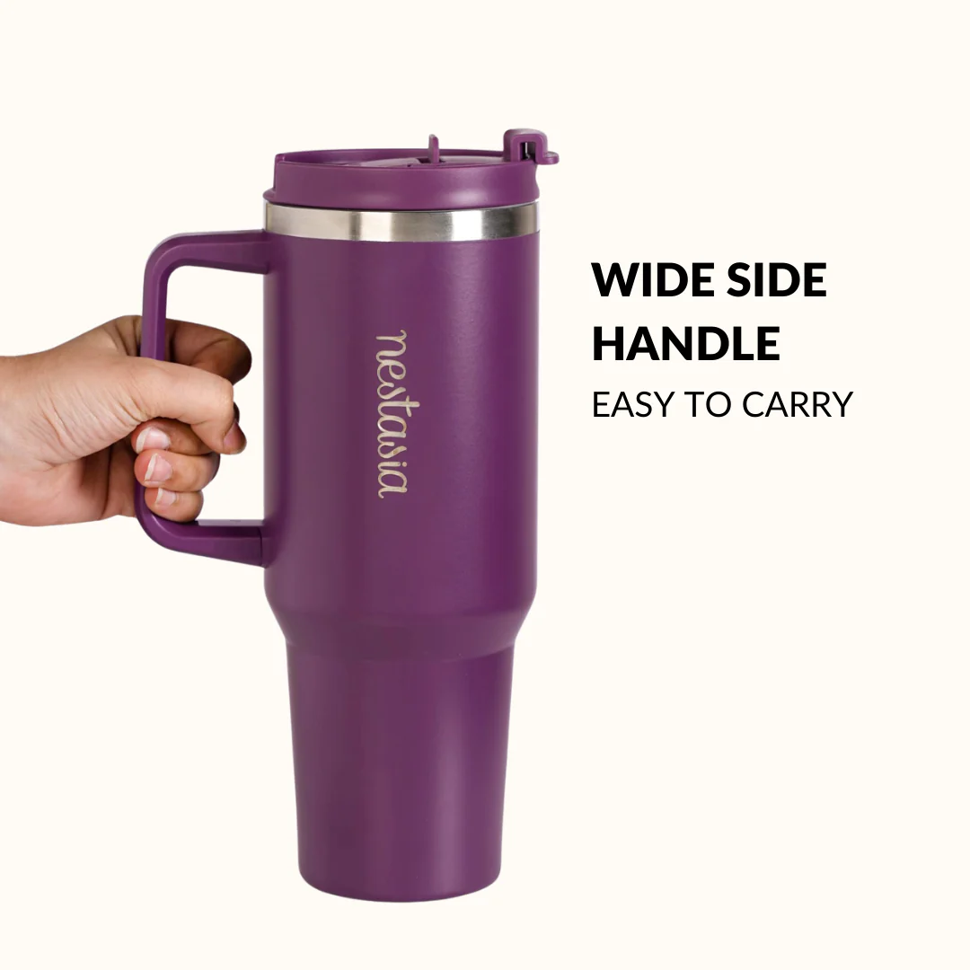 GripSip 40 Insulated Tumbler Bottle With Side Handle Plum Party Mauve 1200ml - Image 3