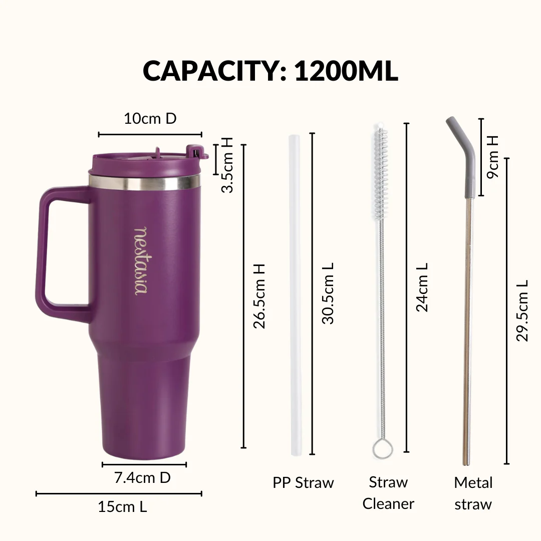GripSip 40 Insulated Tumbler Bottle With Side Handle Plum Party Mauve 1200ml - Image 4