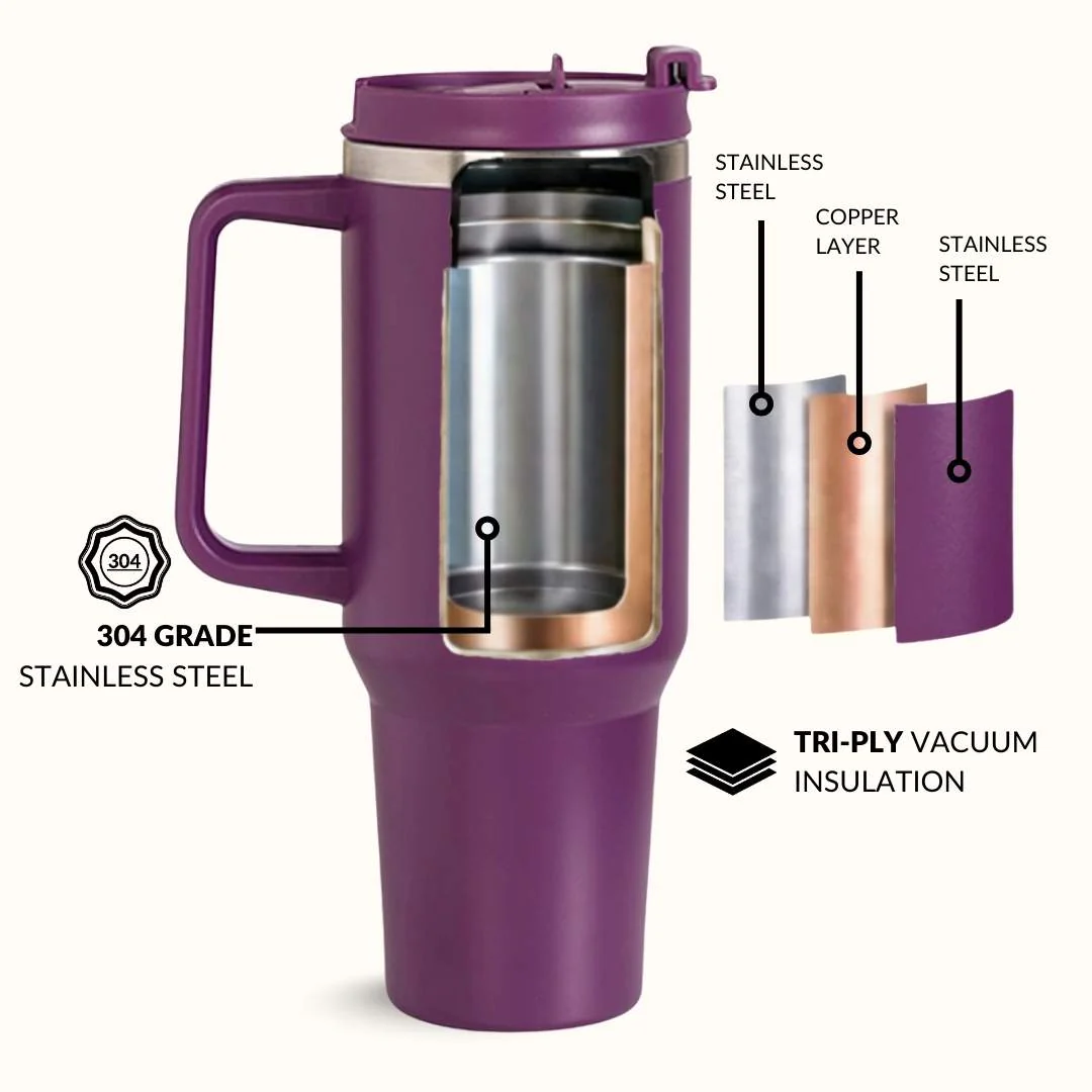GripSip 40 Insulated Tumbler Bottle With Side Handle Plum Party Mauve 1200ml - Image 6