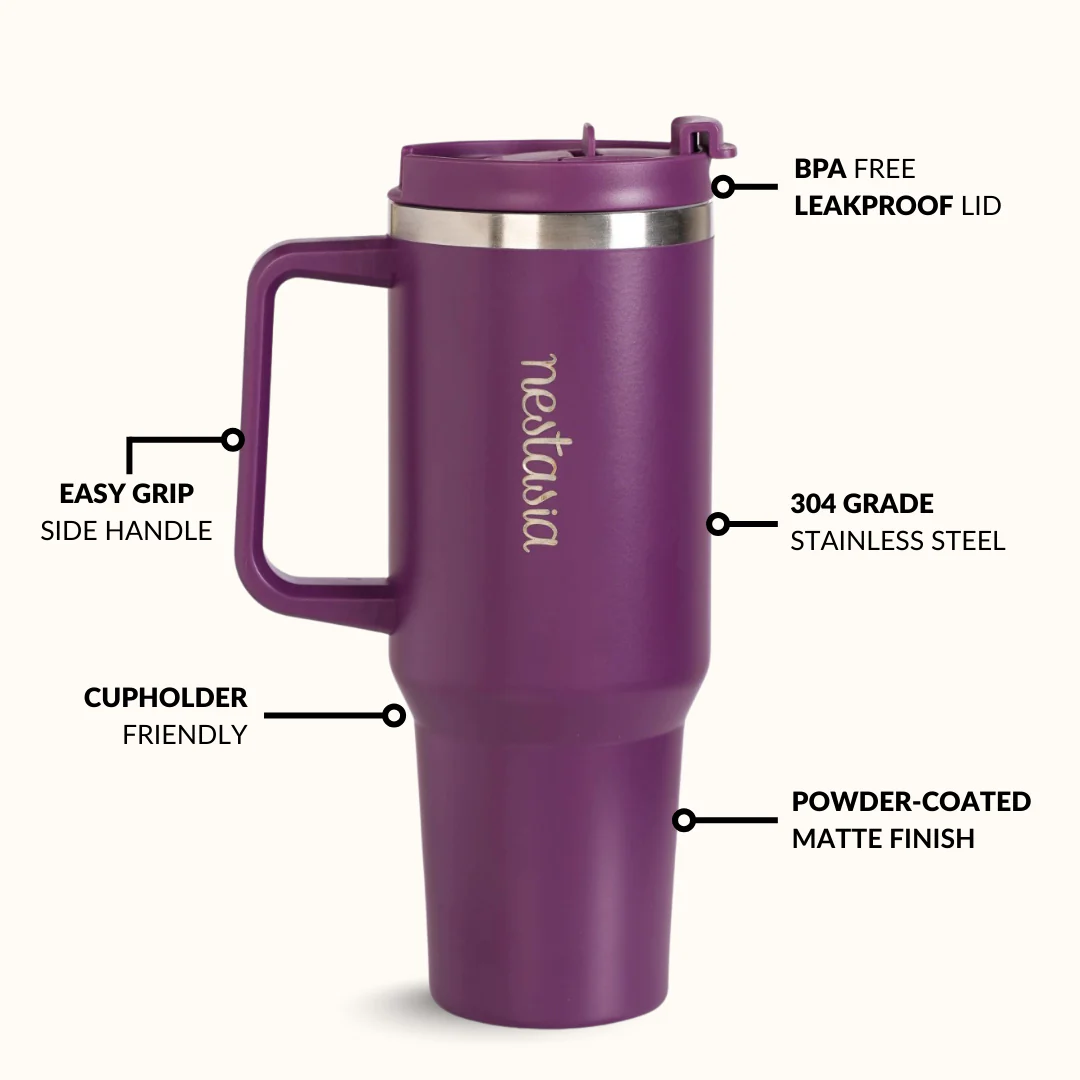 GripSip 40 Insulated Tumbler Bottle With Side Handle Plum Party Mauve 1200ml - Image 7