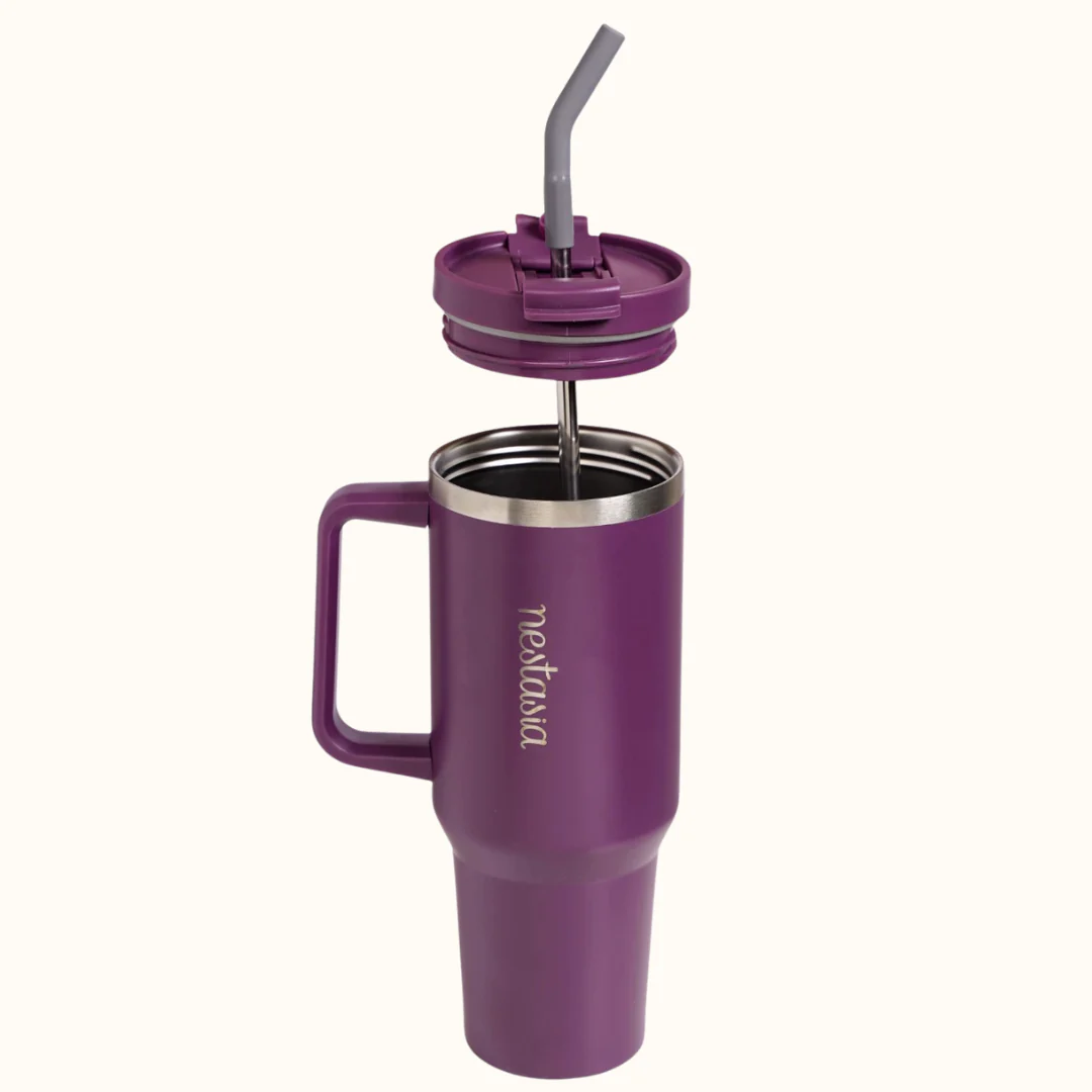 GripSip 40 Insulated Tumbler Bottle With Side Handle Plum Party Mauve 1200ml - Image 9