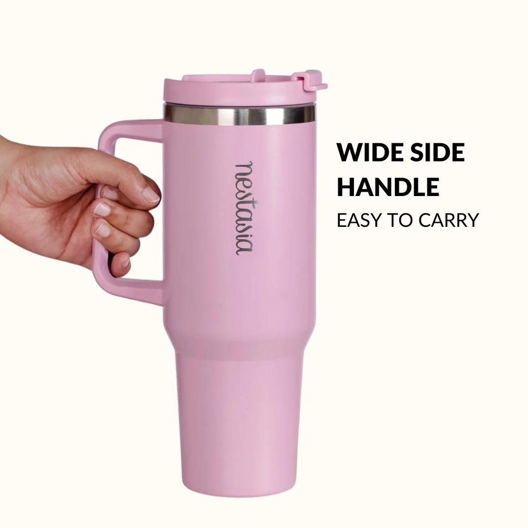 GripSip 40 Insulated Tumbler Bottle With Side Handle Quartz Cloud Pink 1200ml - Image 3