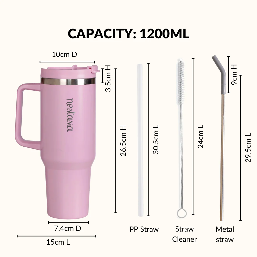 GripSip 40 Insulated Tumbler Bottle With Side Handle Quartz Cloud Pink 1200ml - Image 4