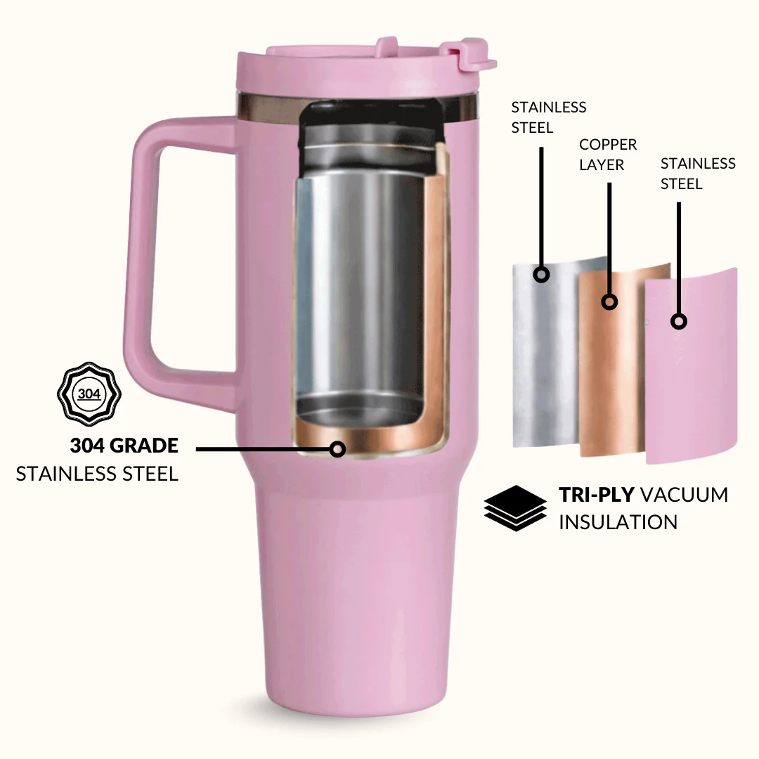 GripSip 40 Insulated Tumbler Bottle With Side Handle Quartz Cloud Pink 1200ml - Image 6