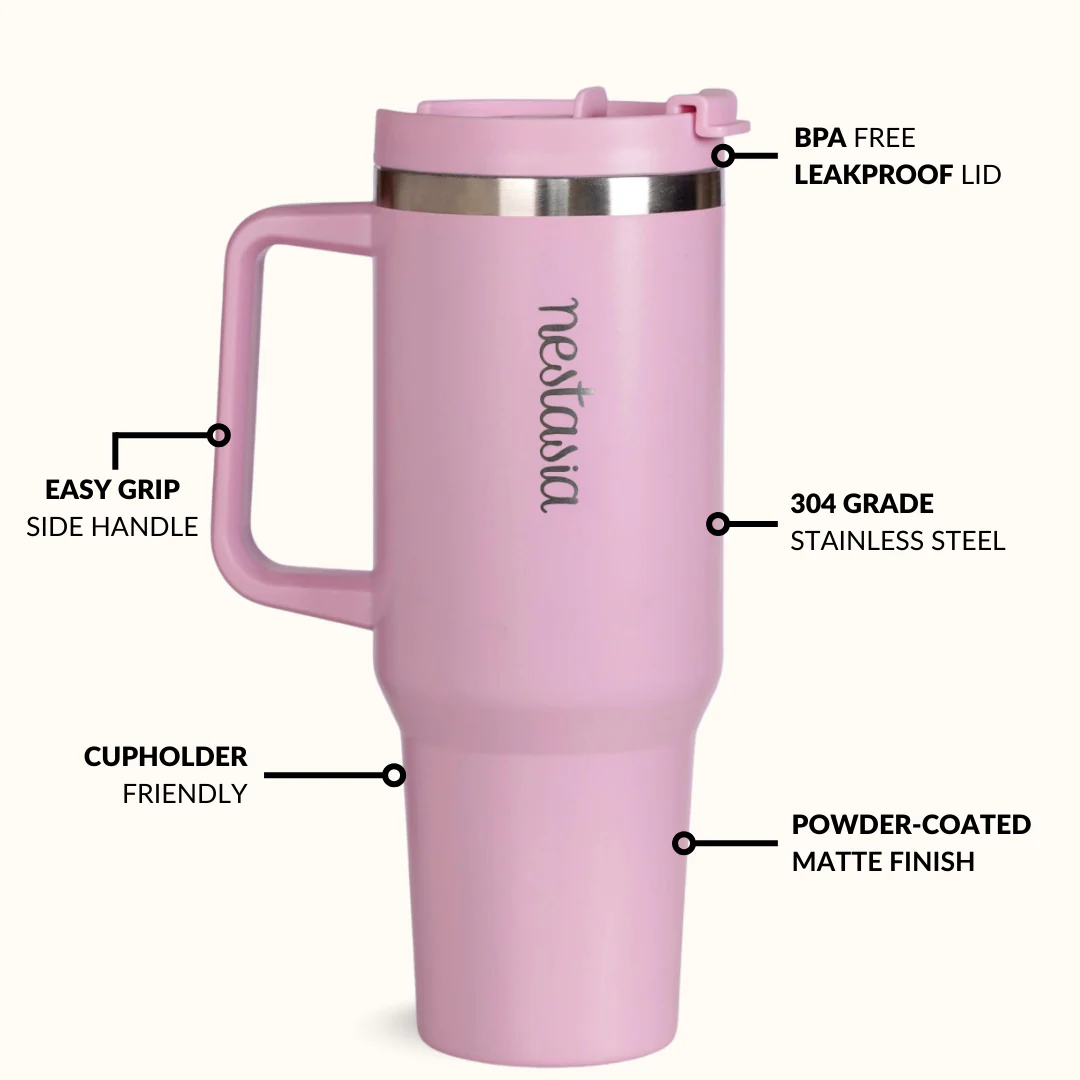 GripSip 40 Insulated Tumbler Bottle With Side Handle Quartz Cloud Pink 1200ml - Image 7