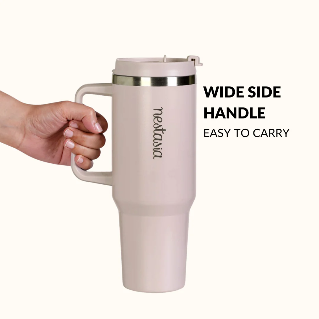 GripSip 40 Insulated Tumbler Bottle With Side Handle Rosy Taupe 1200ml - Image 3
