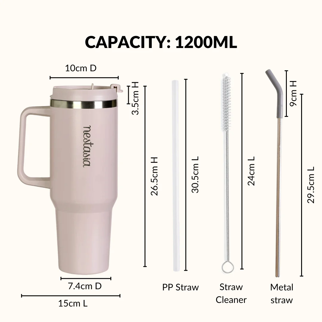 GripSip 40 Insulated Tumbler Bottle With Side Handle Rosy Taupe 1200ml - Image 4