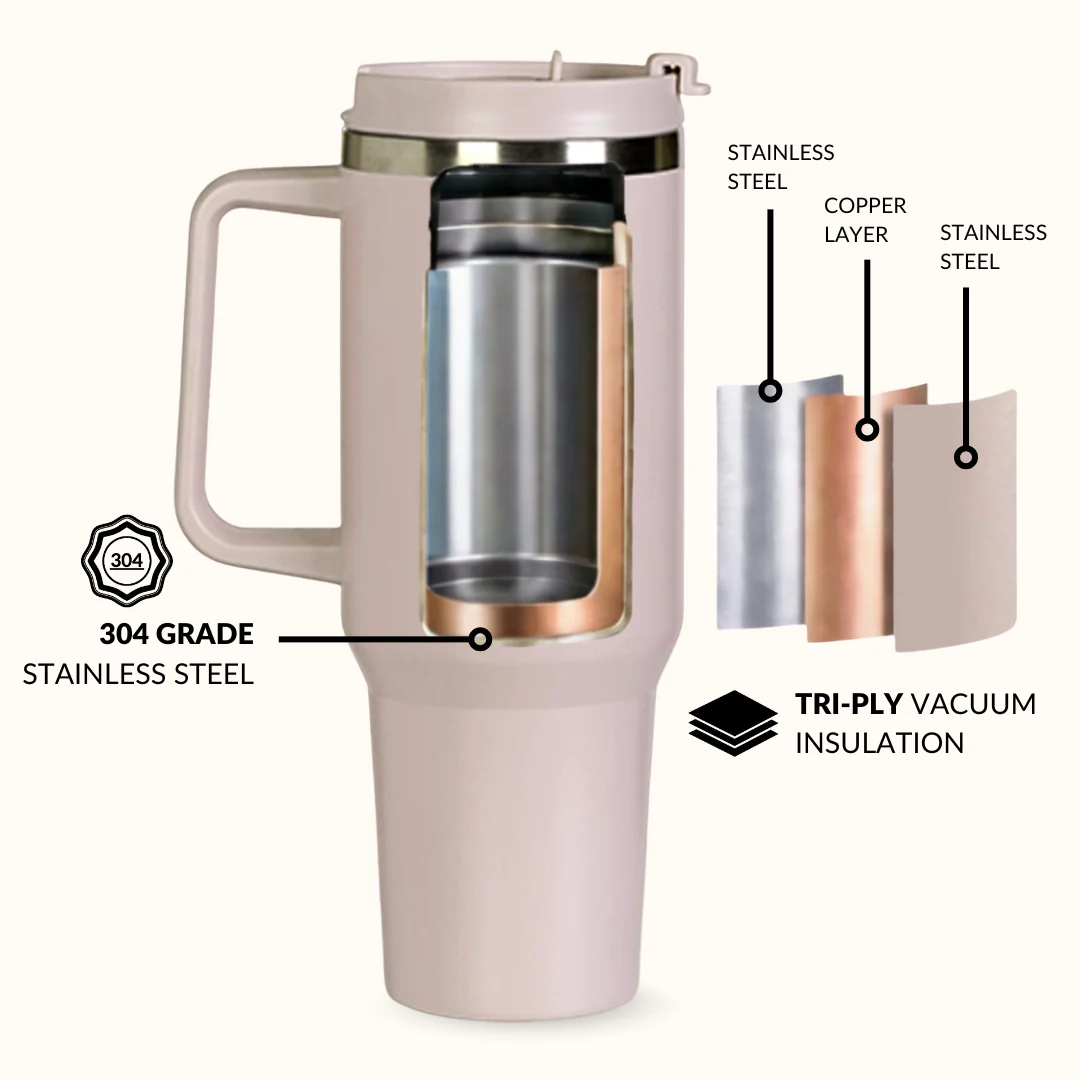 GripSip 40 Insulated Tumbler Bottle With Side Handle Rosy Taupe 1200ml - Image 6