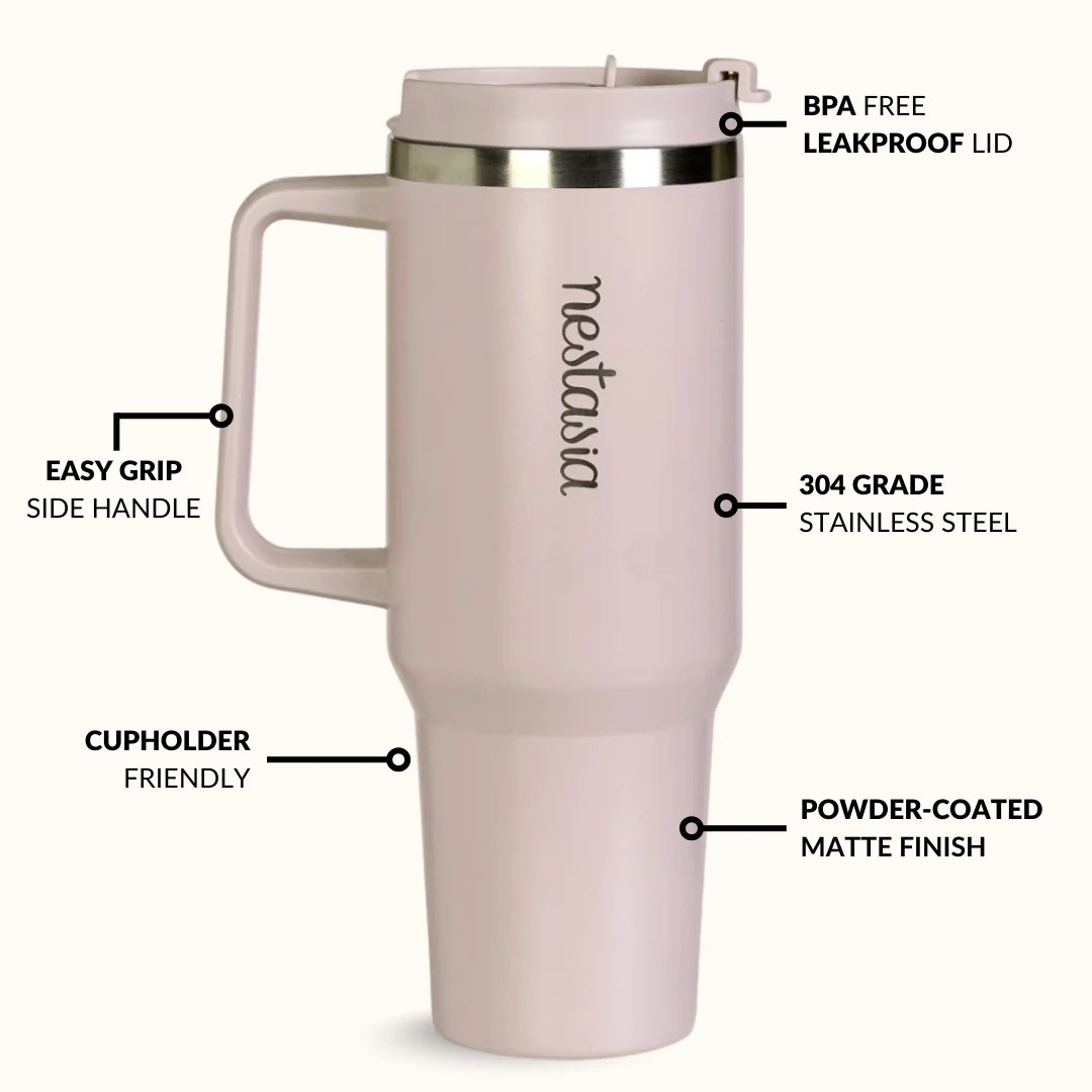 GripSip 40 Insulated Tumbler Bottle With Side Handle Rosy Taupe 1200ml - Image 7