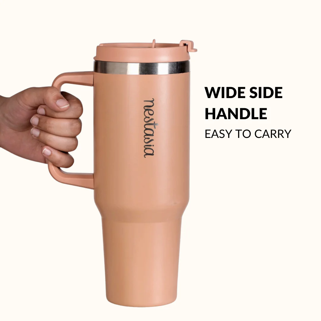 GripSip 40 Insulated Tumbler Bottle With Side Handle Soft Nude Peach 1200ml - Image 3
