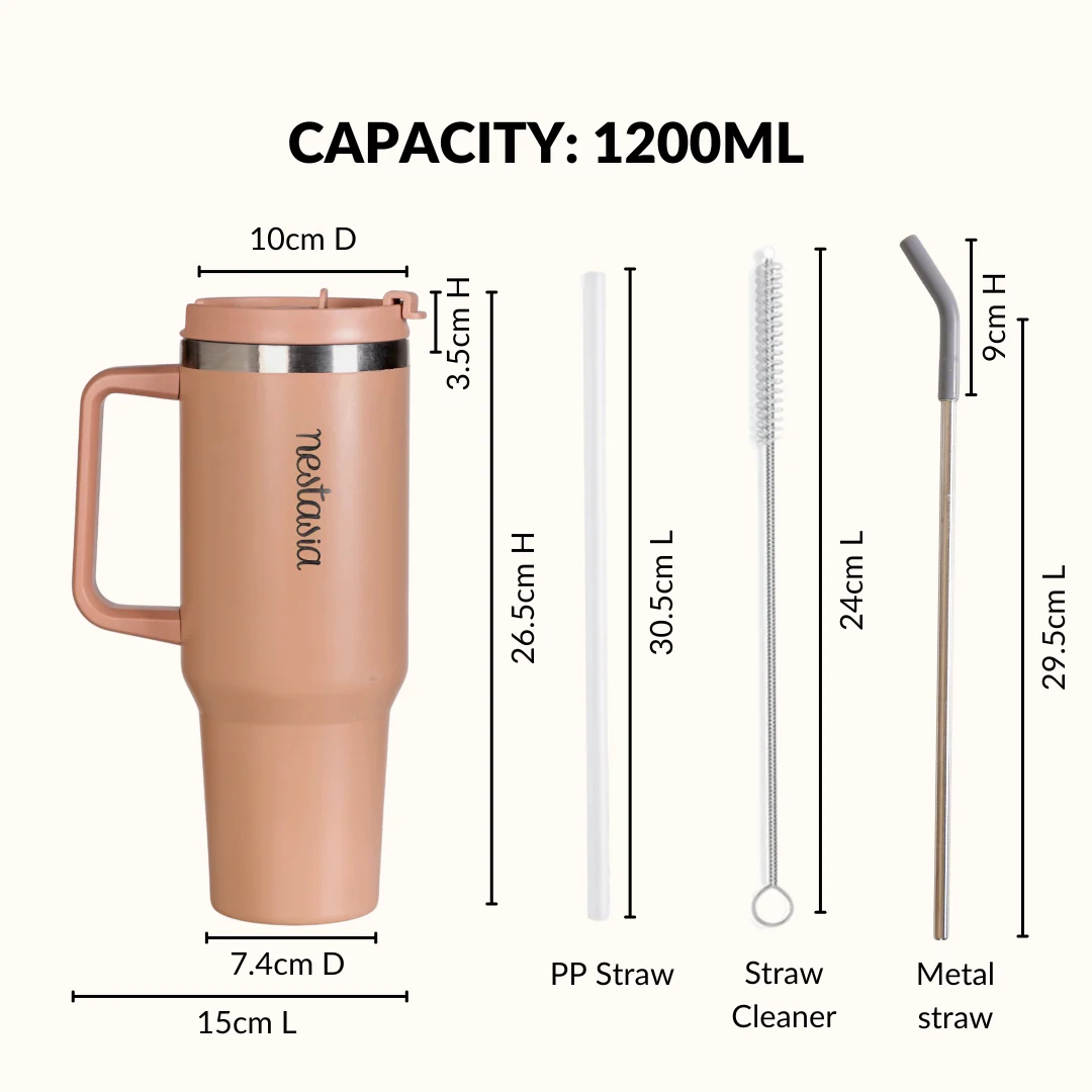 GripSip 40 Insulated Tumbler Bottle With Side Handle Soft Nude Peach 1200ml - Image 4