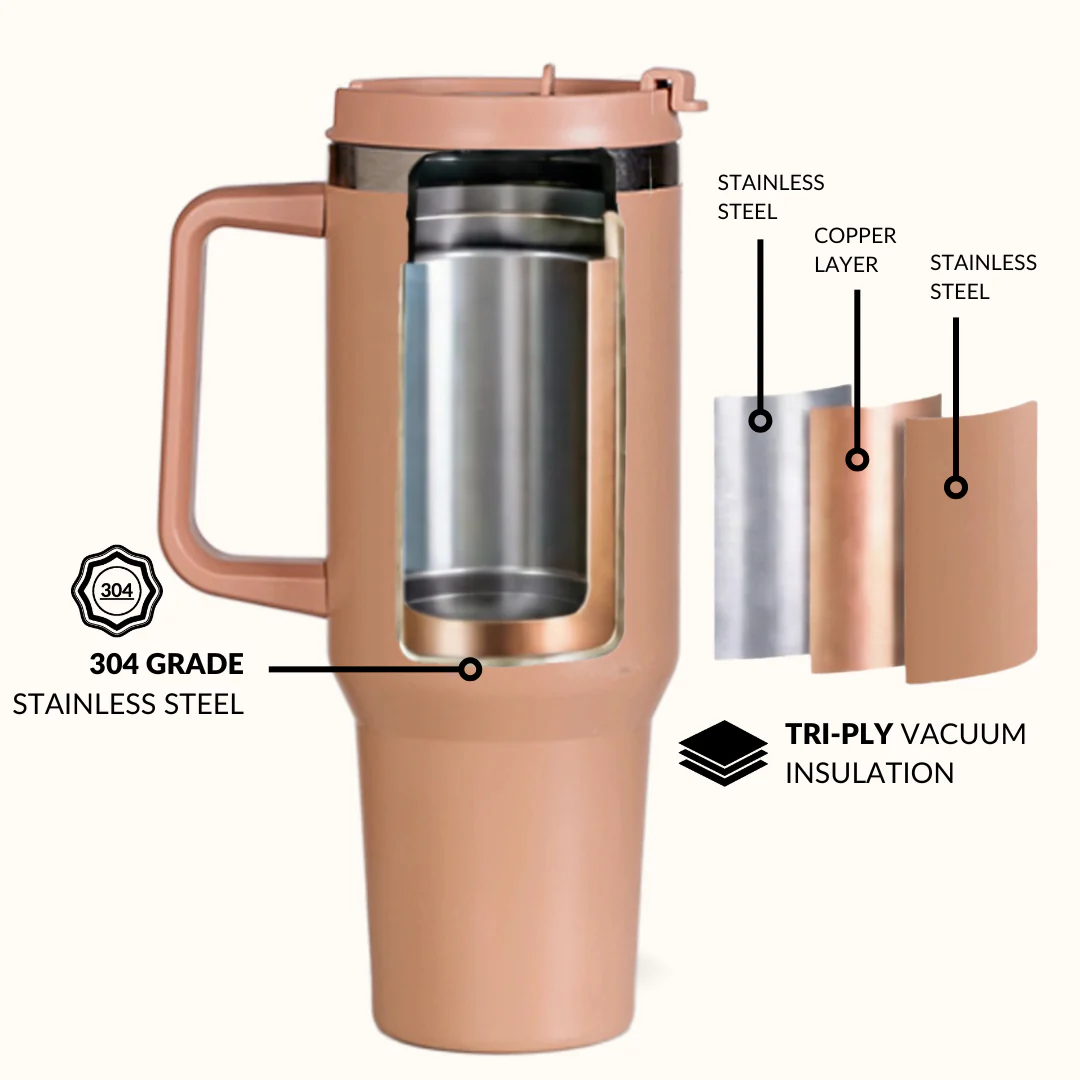 GripSip 40 Insulated Tumbler Bottle With Side Handle Soft Nude Peach 1200ml - Image 6