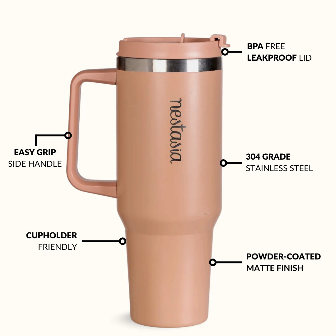 GripSip 40 Insulated Tumbler Bottle With Side Handle Soft Nude Peach 1200ml - Image 7