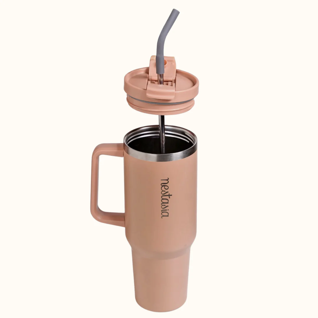 GripSip 40 Insulated Tumbler Bottle With Side Handle Soft Nude Peach 1200ml - Image 9