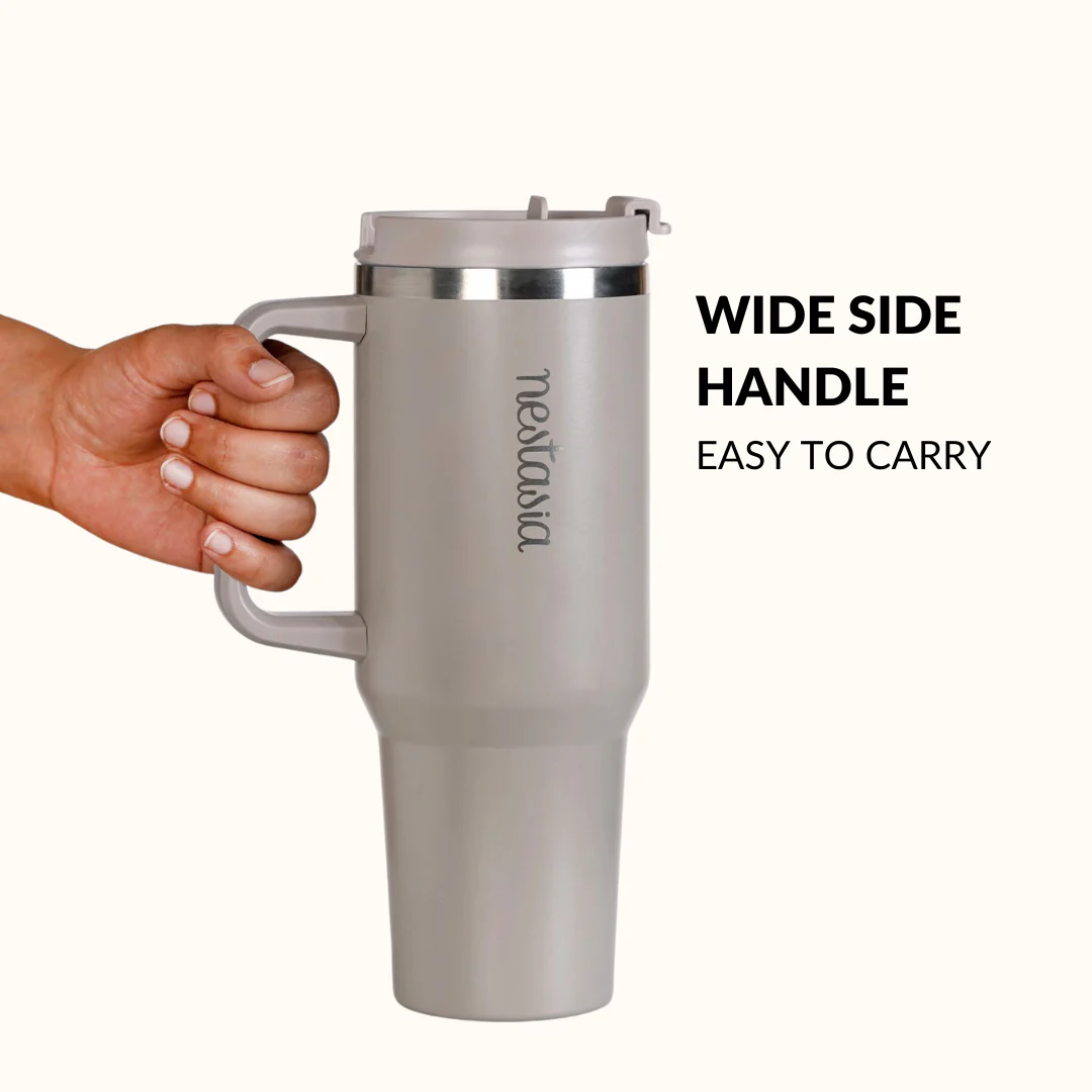 GripSip 40 Insulated Tumbler Bottle With Side Handle Urban Greige 1200ml - Image 3