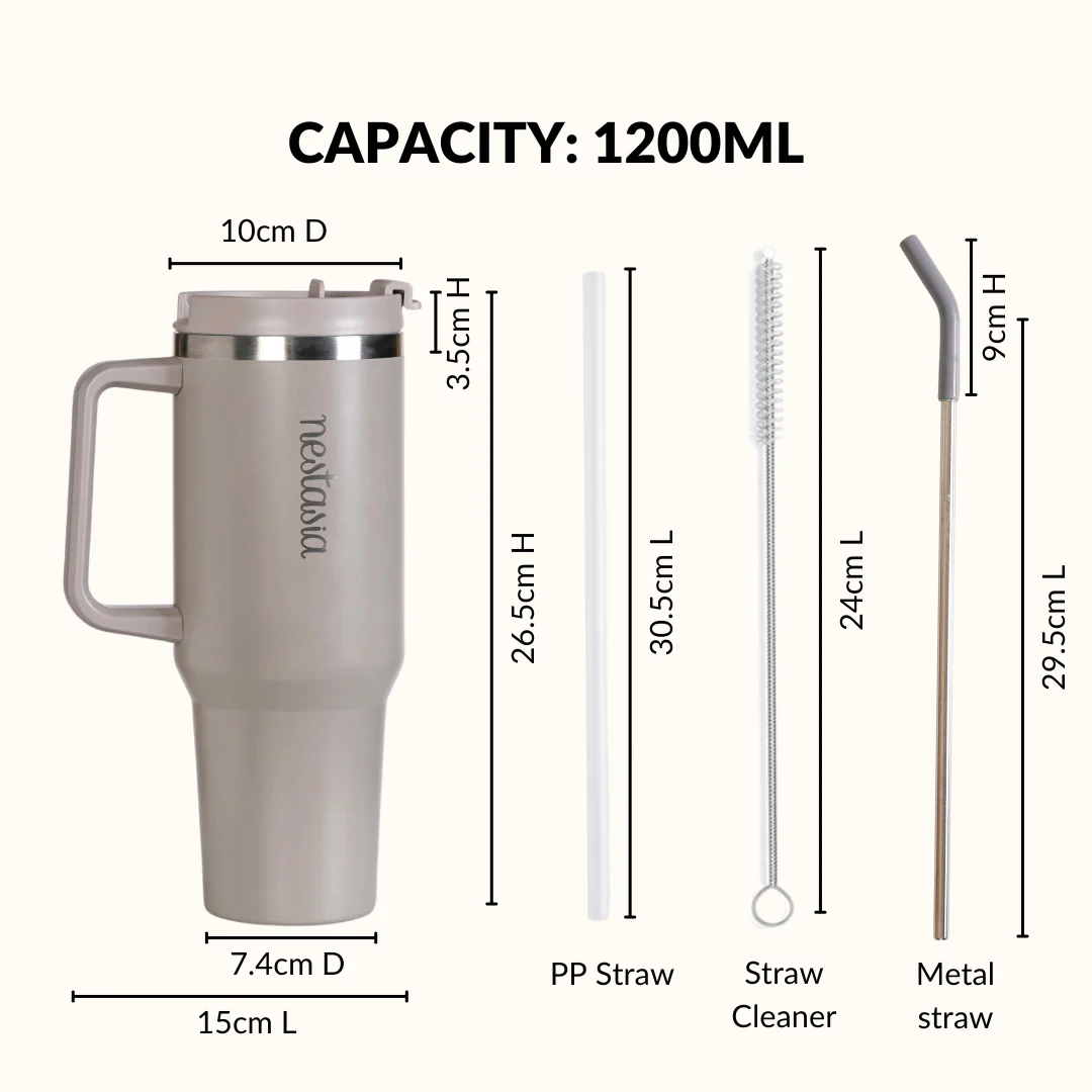 GripSip 40 Insulated Tumbler Bottle With Side Handle Urban Greige 1200ml - Image 4