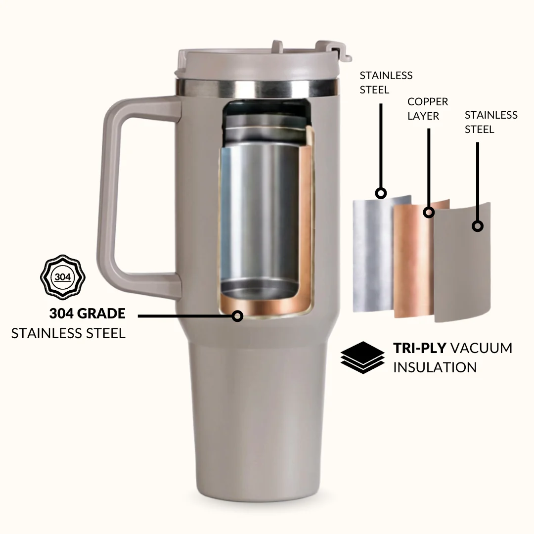 GripSip 40 Insulated Tumbler Bottle With Side Handle Urban Greige 1200ml - Image 6