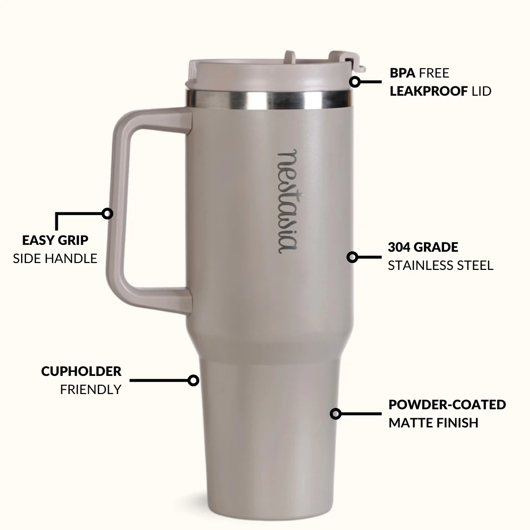 GripSip 40 Insulated Tumbler Bottle With Side Handle Urban Greige 1200ml - Image 7
