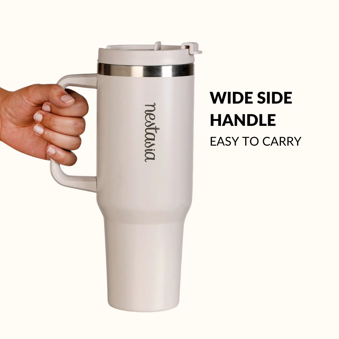 GripSip 40 Insulated Tumbler Bottle With Side Handle Vanilla Oatmilk 1200ml - Image 3
