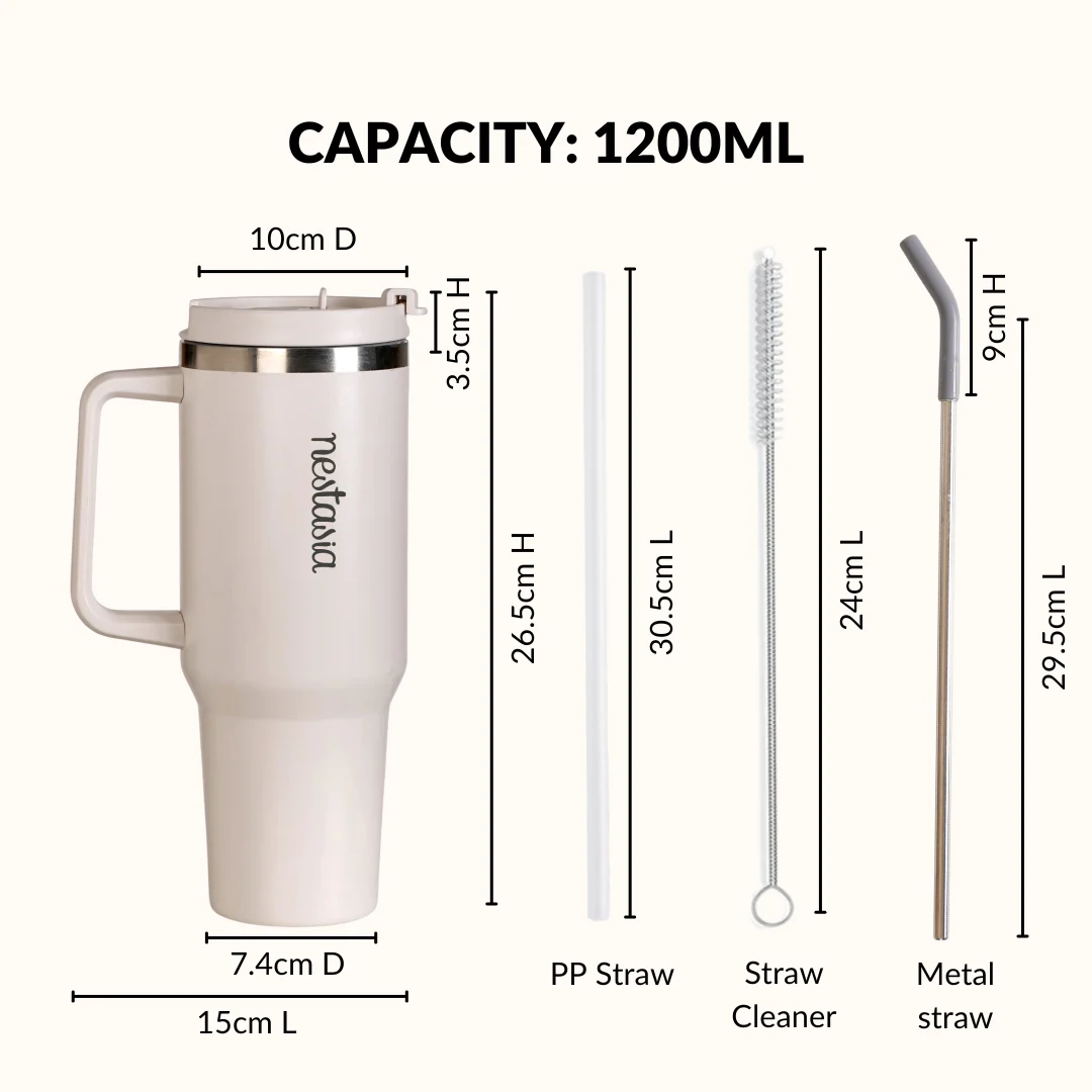 GripSip 40 Insulated Tumbler Bottle With Side Handle Vanilla Oatmilk 1200ml - Image 4