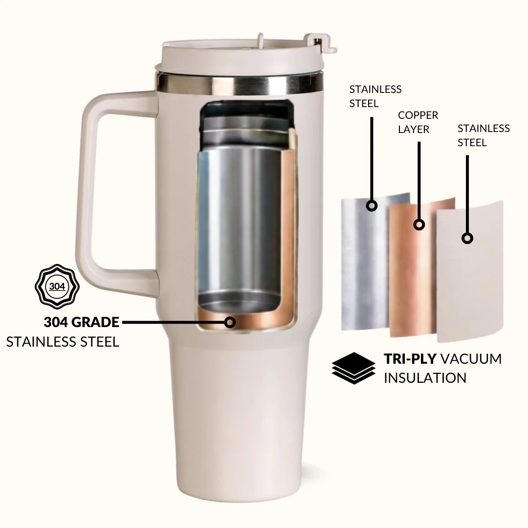 GripSip 40 Insulated Tumbler Bottle With Side Handle Vanilla Oatmilk 1200ml - Image 6