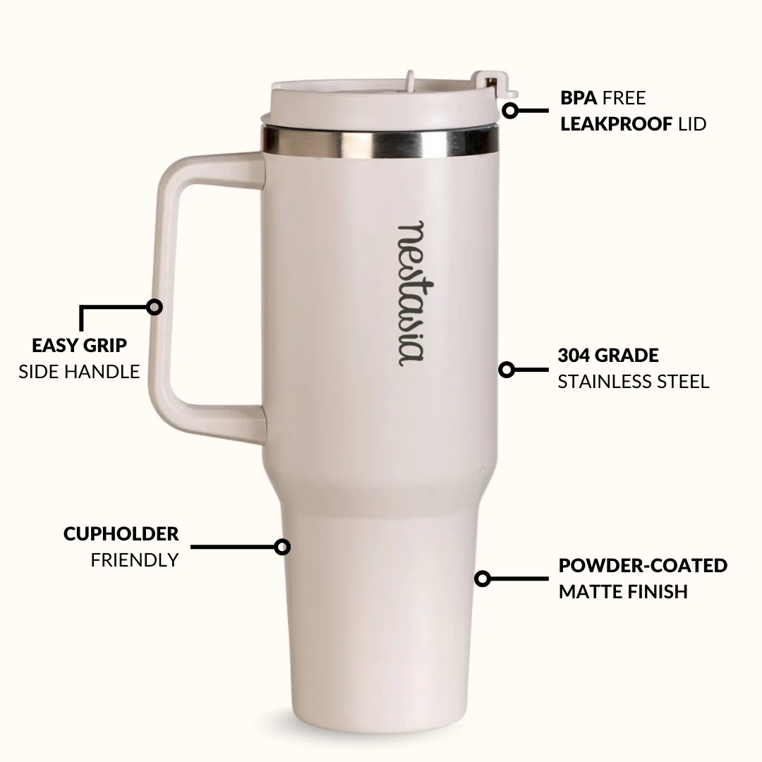 GripSip 40 Insulated Tumbler Bottle With Side Handle Vanilla Oatmilk 1200ml - Image 7