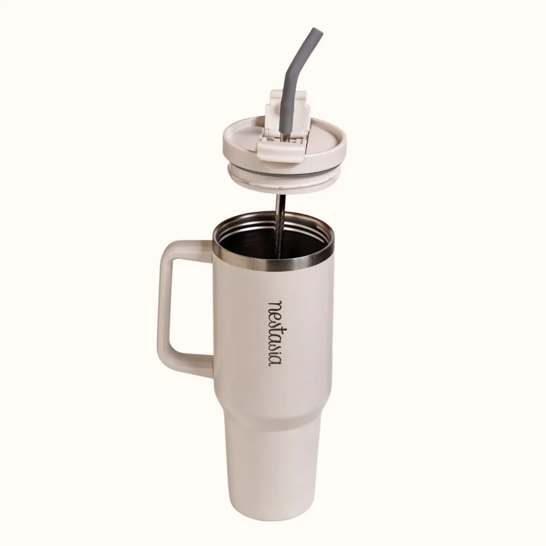 GripSip 40 Insulated Tumbler Bottle With Side Handle Vanilla Oatmilk 1200ml - Image 9