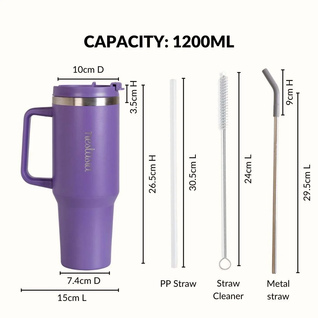 GripSip 40 Insulated Tumbler With Side Handle Viva Violet 1200ml - Image 4