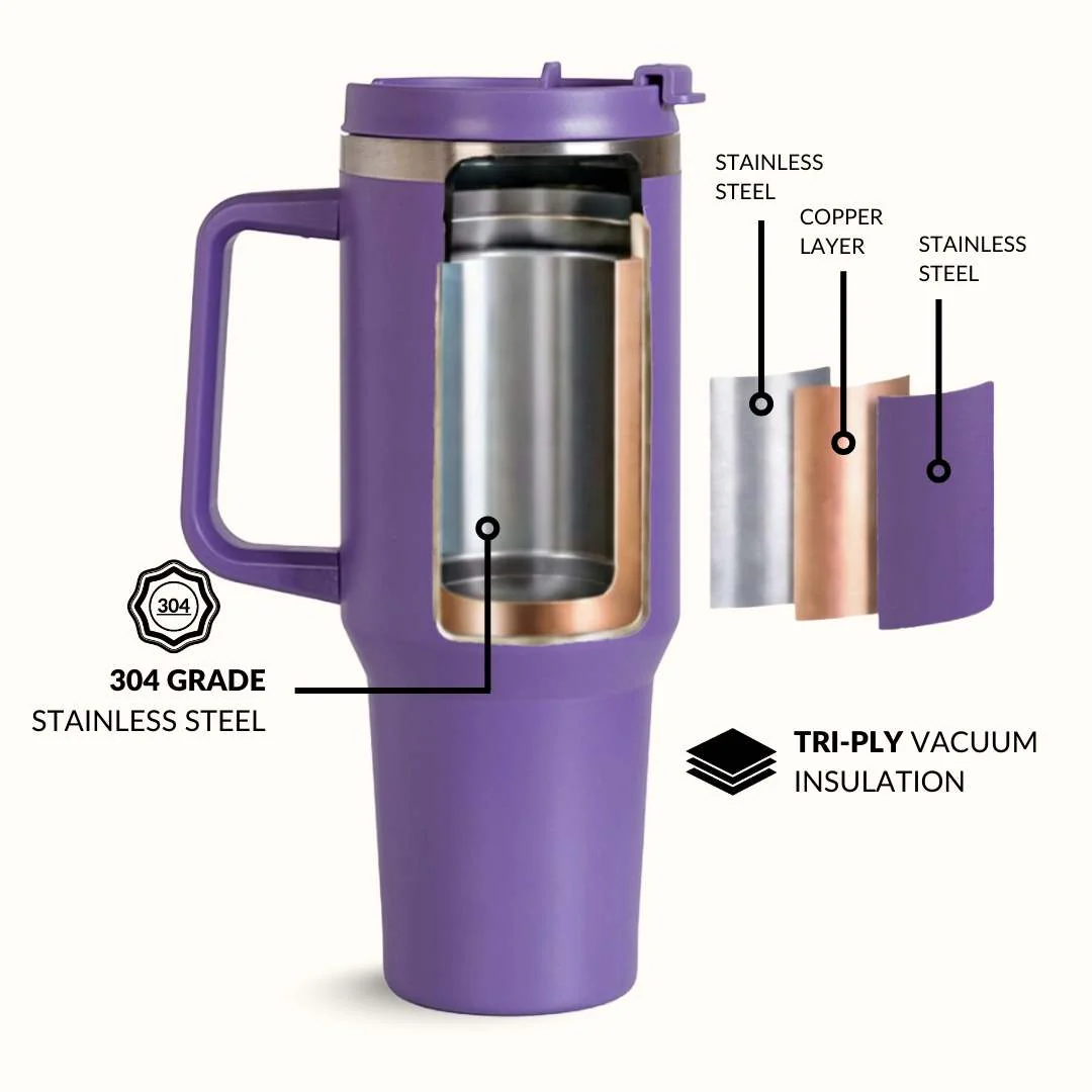 GripSip 40 Insulated Tumbler With Side Handle Viva Violet 1200ml - Image 6