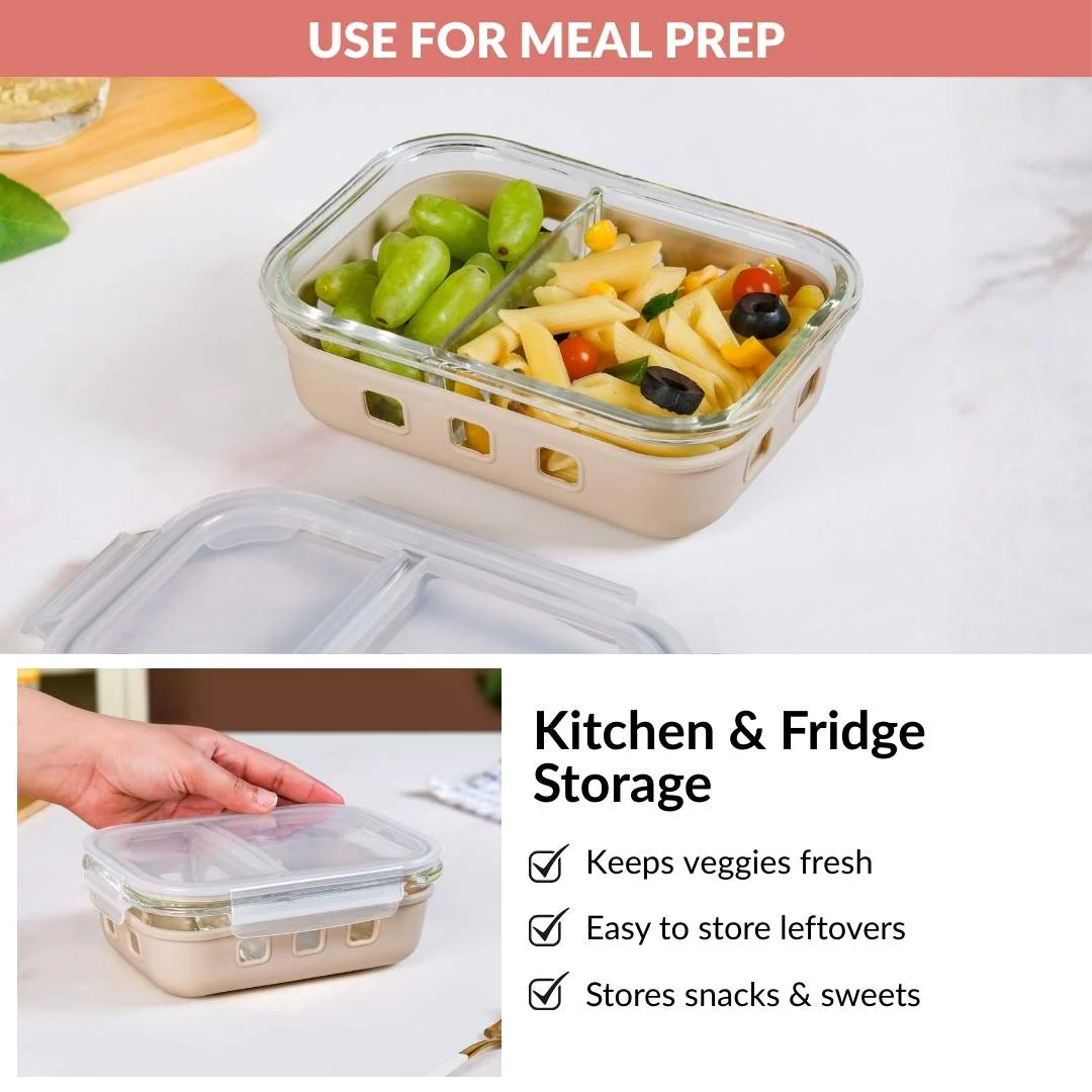 Gripso Dual Compartment Food Container 600ml Beige - Image 11