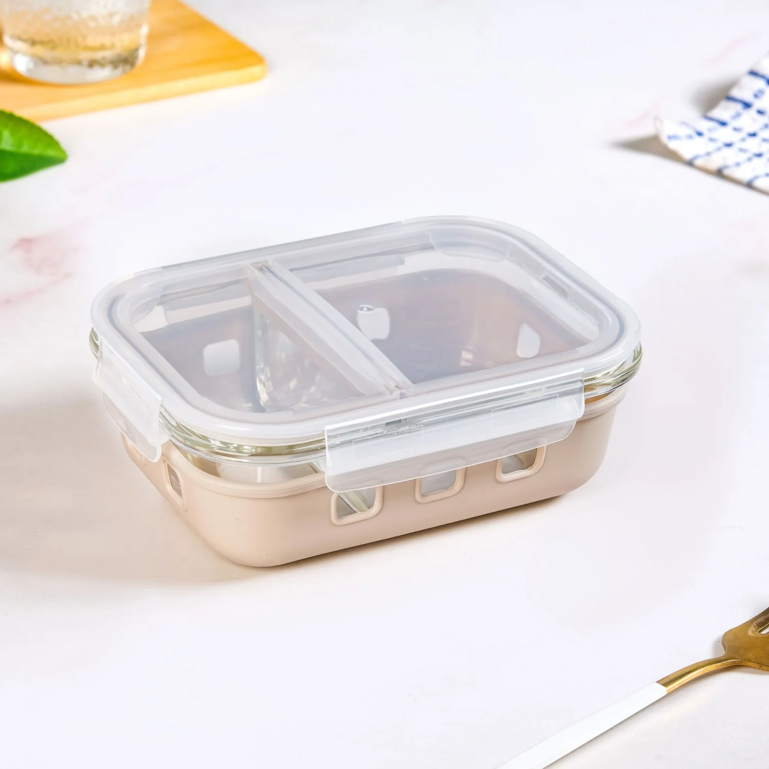 Gripso Dual Compartment Food Container 600ml Beige - Image 3