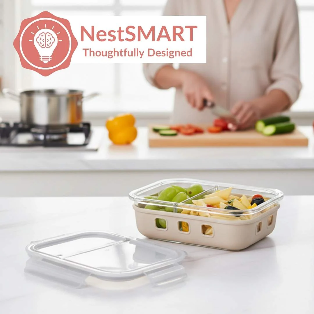 Gripso Dual Compartment Food Container 600ml Beige - Image 4
