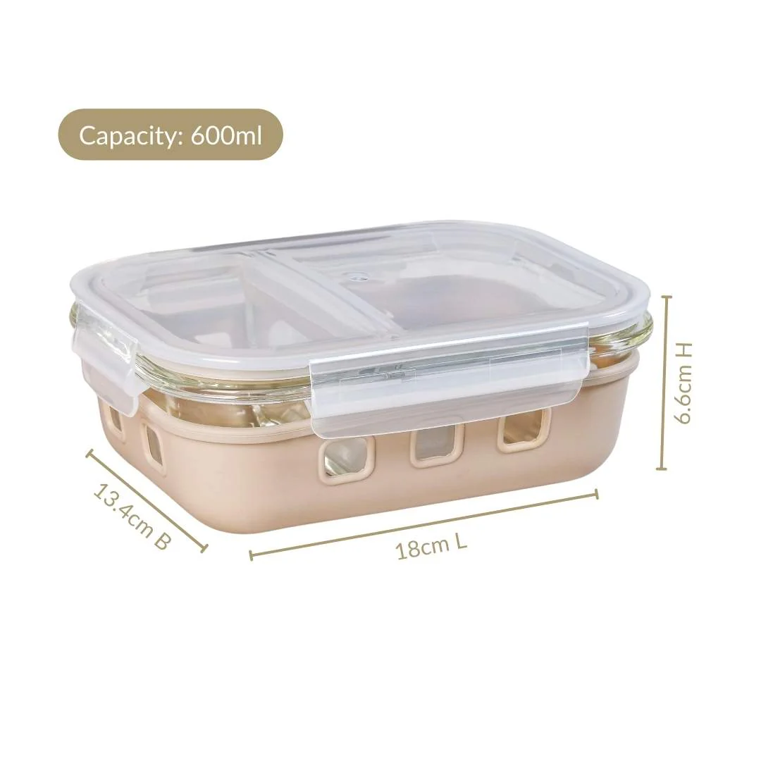 Gripso Dual Compartment Food Container 600ml Beige - Image 5