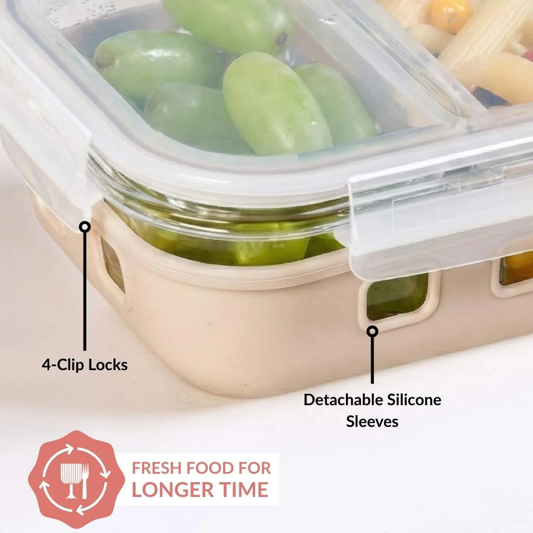 Gripso Dual Compartment Food Container 600ml Beige - Image 7