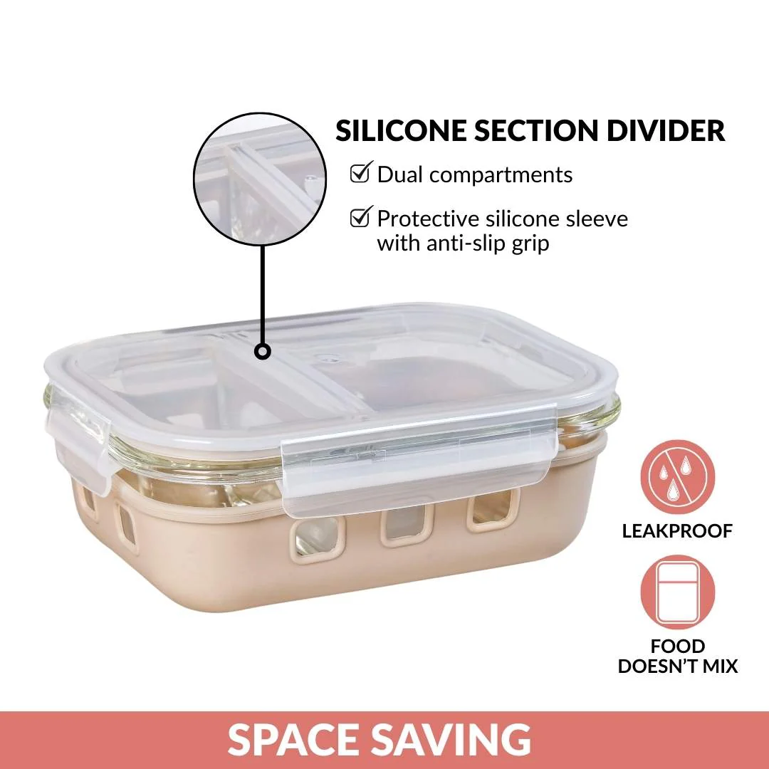 Gripso Dual Compartment Food Container 600ml Beige - Image 9