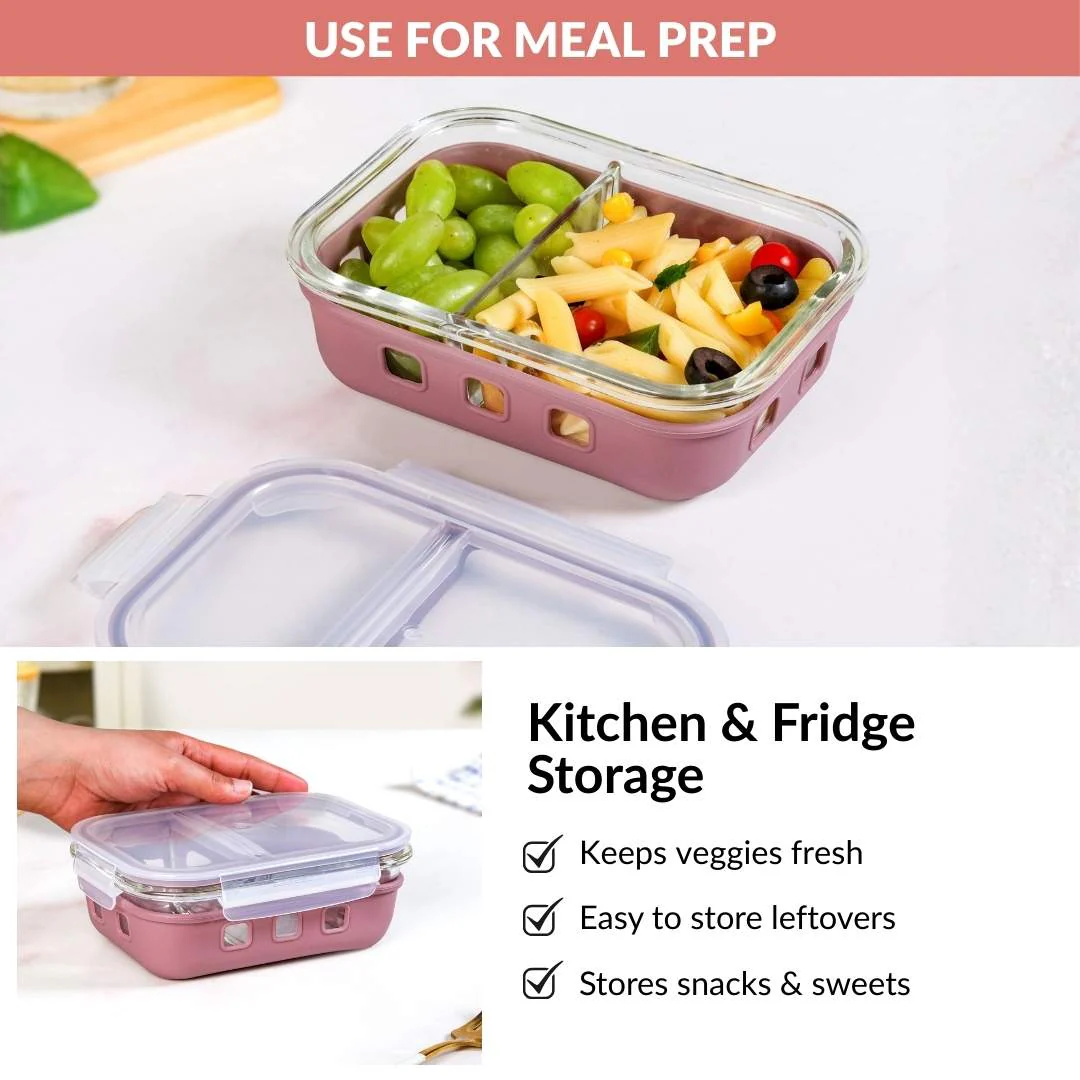 Gripso Dual Compartment Food Container 600ml Mauve - Image 11